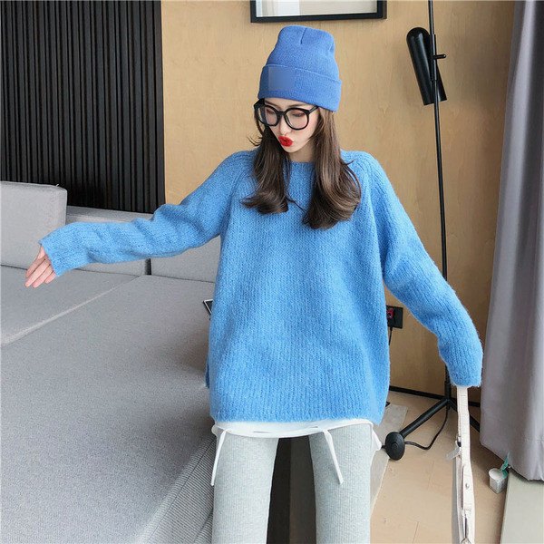 Pulover gros de dama cu fante laterale in doua culori