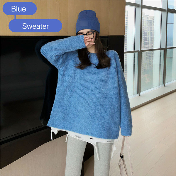 Pulover gros de dama cu fante laterale in doua culori