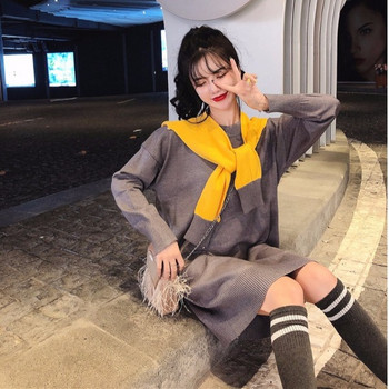 Rochie de dama tricotata lata in gri