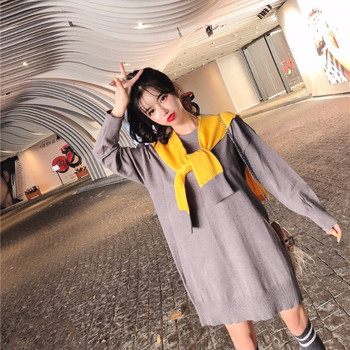 Rochie de dama tricotata lata in gri