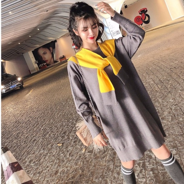 Rochie de dama tricotata lata in gri