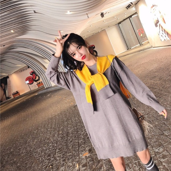 Rochie de dama tricotata lata in gri