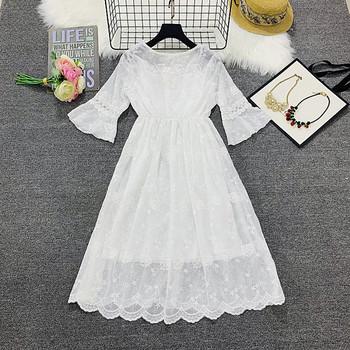 Rochie de dama din dantela cu maneci lungi in culoarea alba