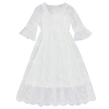 Rochie de dama din dantela cu maneci lungi in culoarea alba