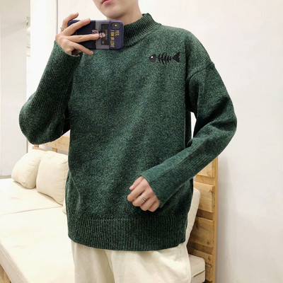 Pulover pentru bărbați cu broderie în negru, gri și verde