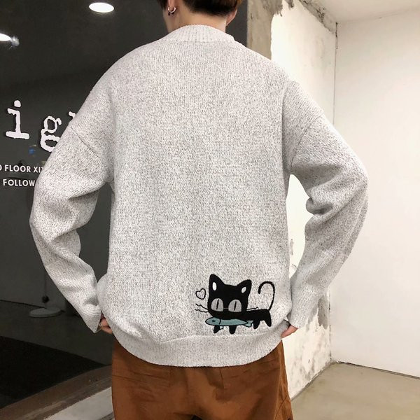 Pulover pentru bărbați cu broderie în negru, gri și verde