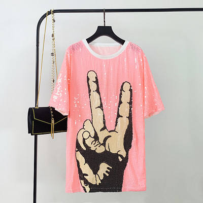 Tricou dama - model lung si larg cu paiete