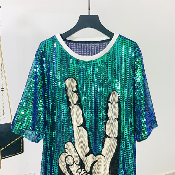 Tricou dama - model lung si larg cu paiete