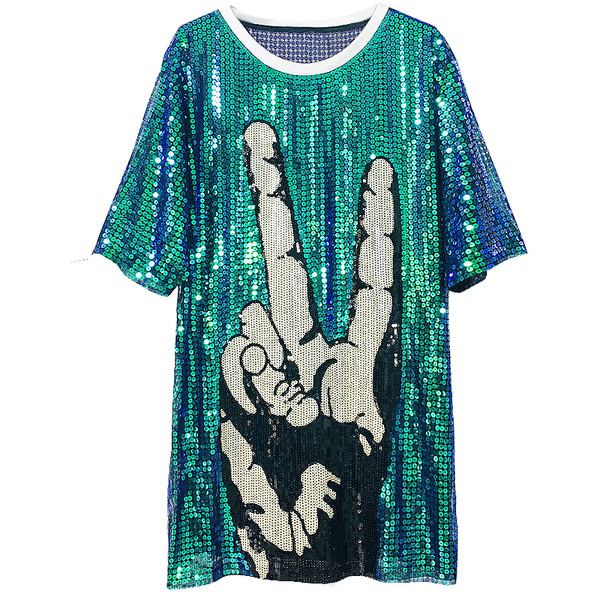 Tricou dama - model lung si larg cu paiete