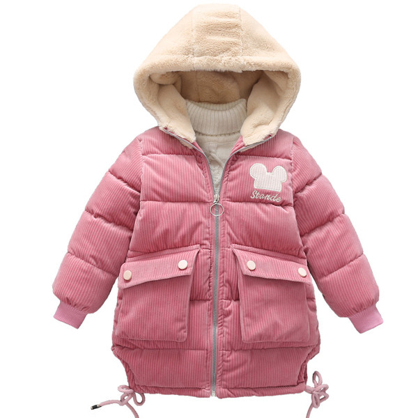 Jachetă lungă pentru copii modernă pentru fete, cu glugă și inscripție în roz, bej și violet