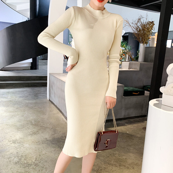 Rochie casual de dama cu guler semi-inalt in mai multe culori