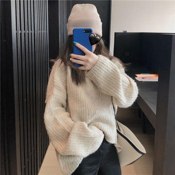 Pulover larg casual în bej și gri