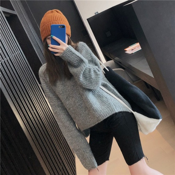 Pulover larg casual în bej și gri