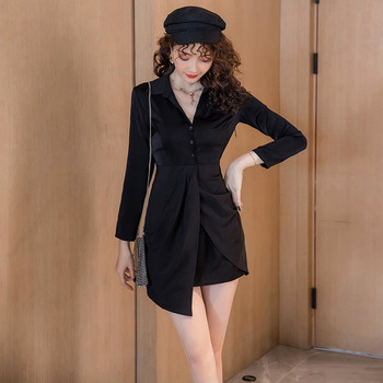 Rochie moderna de dama cu decolteu spitz - model asimetric in negru si rosu