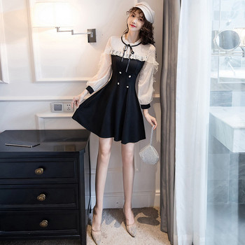 Rochie de dama model nou - model croiat cu maneci din tul de culoare neagra