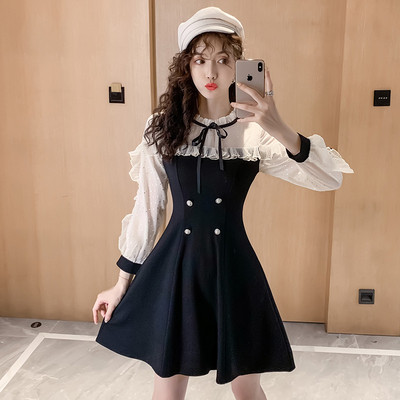 Rochie de dama model nou - model croiat cu maneci din tul de culoare neagra