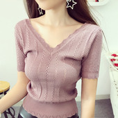 Bluză de damă modernă tricotată cu mâneci scurte în mai multe culori