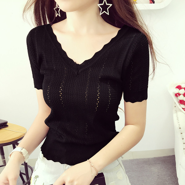 Bluză de damă modernă tricotată cu mâneci scurte în mai multe culori