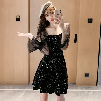 Rochie de dama eleganta cu efect stralucitor si decolteu patrat in negru