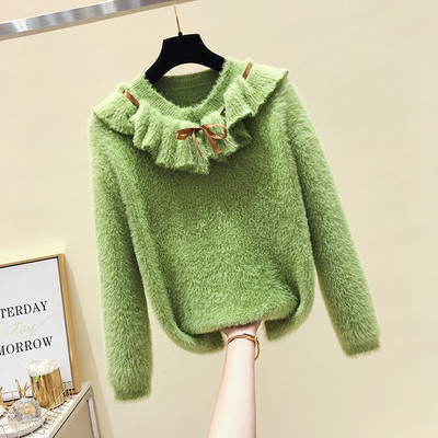 Pulover casual de dama cu sireturi si decolteu spitz in alb, roz si verde