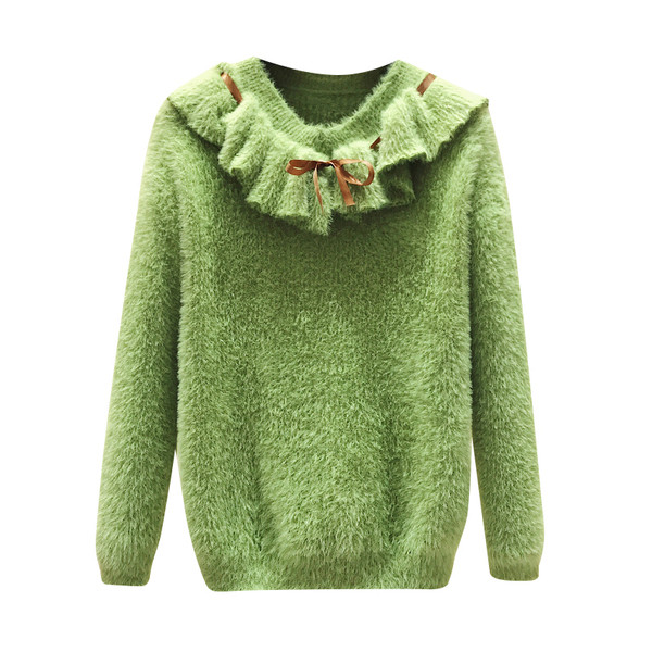 Pulover casual de dama cu sireturi si decolteu spitz in alb, roz si verde