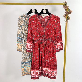 Rochie scurta de dama cu decolteu spitz cu model colorat in doua culori