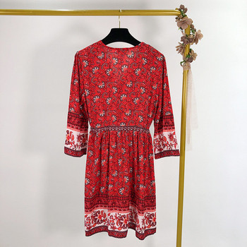 Rochie scurta de dama cu decolteu spitz cu model colorat in doua culori