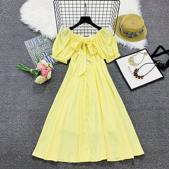 Rochie casual de dama cu maneci scurte model decupat in galben, alb si albastru