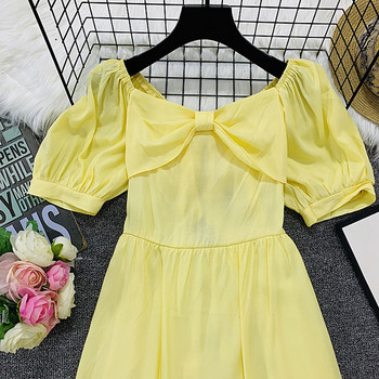 Rochie casual de dama cu maneci scurte model decupat in galben, alb si albastru