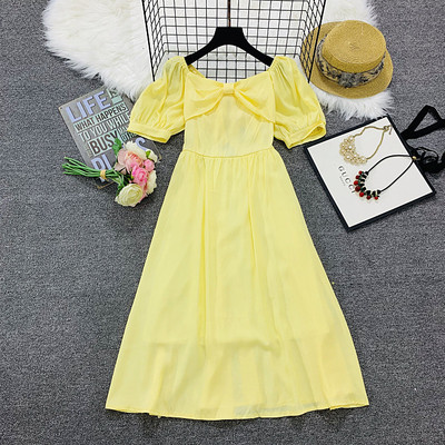 Rochie casual de dama cu maneci scurte model decupat in galben, alb si albastru