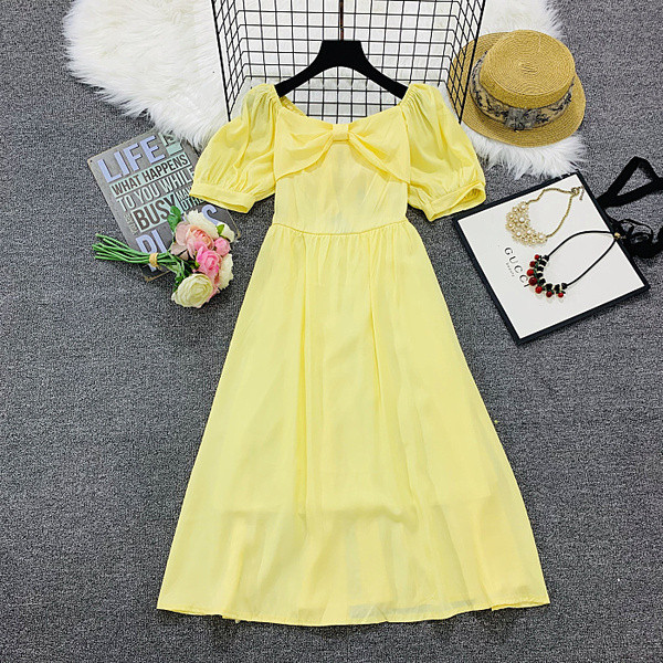 Rochie casual de dama cu maneci scurte model decupat in galben, alb si albastru