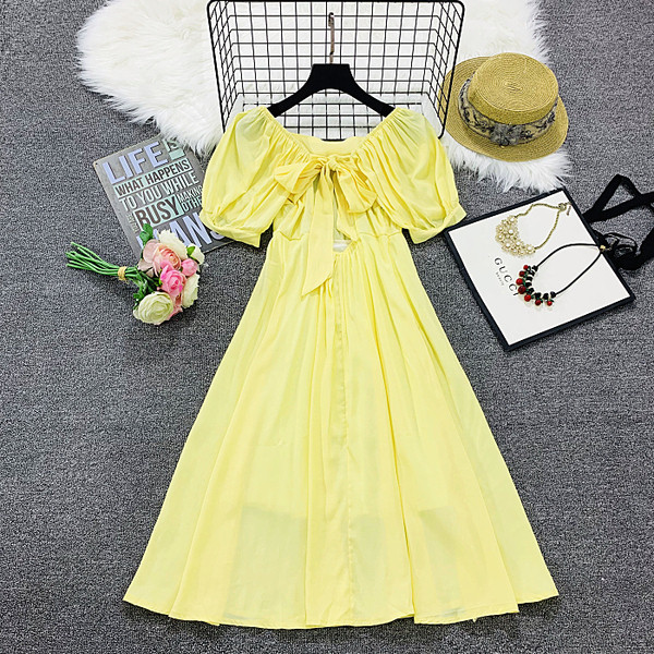 Rochie casual de dama cu maneci scurte model decupat in galben, alb si albastru