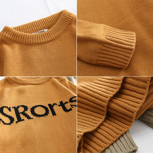 Pulover bărbătesc lat cu inscripție în culoarea bej și muștar