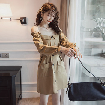 Rochie casual de dama cu centura, nasturi si decolteu barca in negru