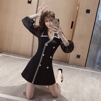 Rochie moderna de dama cu nasturi in negru