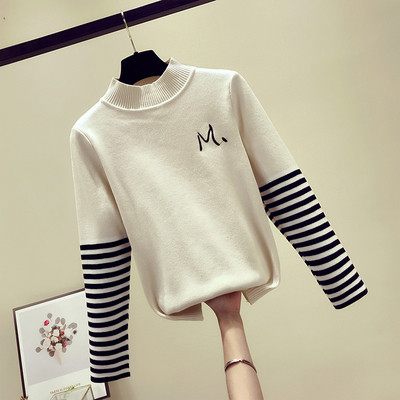 Pulover de dama cu guler inalt si maneci lungi in trei culori si broderie