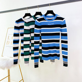 Pulover de dama in dungi cu decolteu rotund in mai multe culori