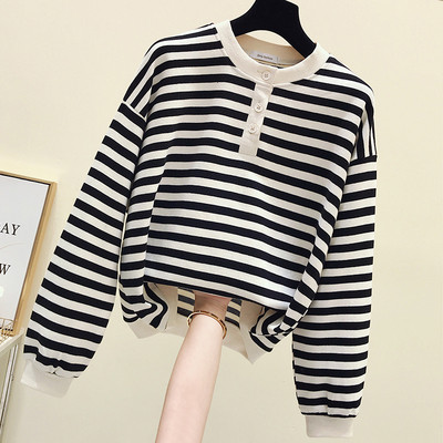 Pulover de dama modern in dungi cu nasturi si maneci lungi in trei culori