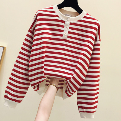 Pulover de dama modern in dungi cu nasturi si maneci lungi in trei culori