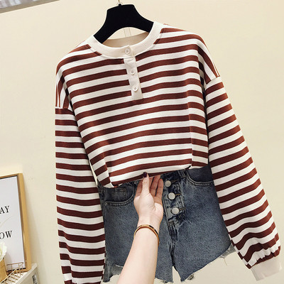 Pulover de dama modern in dungi cu nasturi si maneci lungi in trei culori