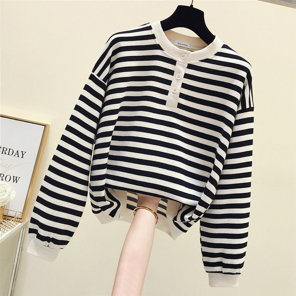 Pulover de dama modern in dungi cu nasturi si maneci lungi in trei culori