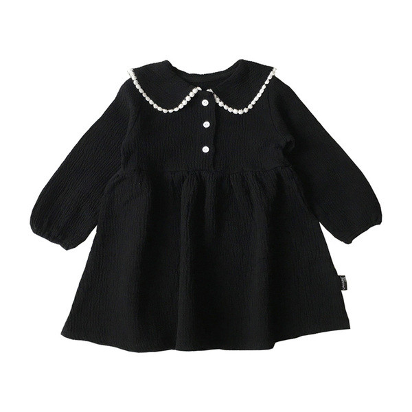 Rochie pentru copii cu guler si nasturi de culoare neagra