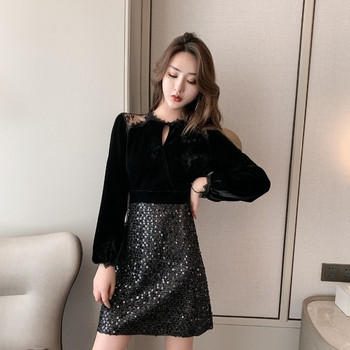 Rochie de dama eleganta din catifea si paiete in negru