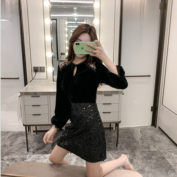 Rochie de dama eleganta din catifea si paiete in negru