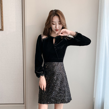 Rochie de dama eleganta din catifea si paiete in negru