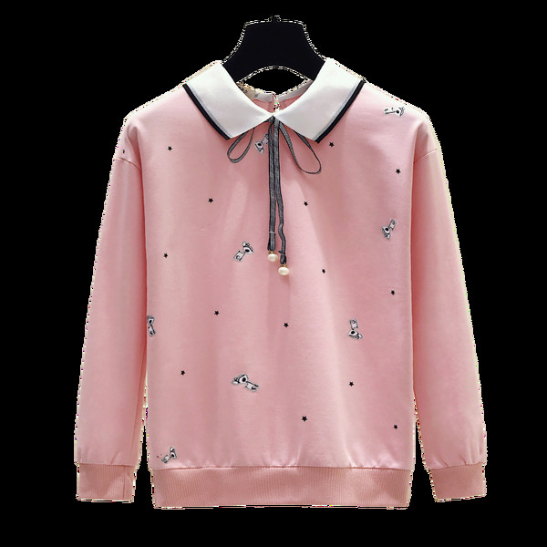 Bluză de damă modernă cu panglică și broderie în albastru, roz și alb