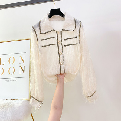 Modern női ing gyöngyökkel és gallérral több színben