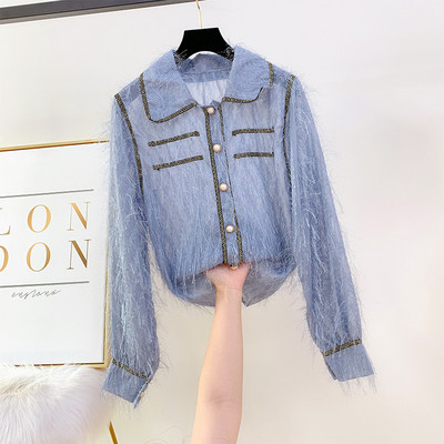 Modern női ing gyöngyökkel és gallérral több színben