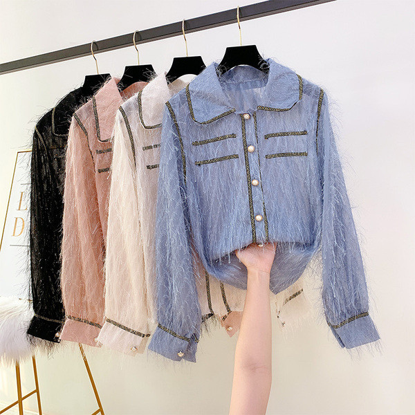 Modern női ing gyöngyökkel és gallérral több színben