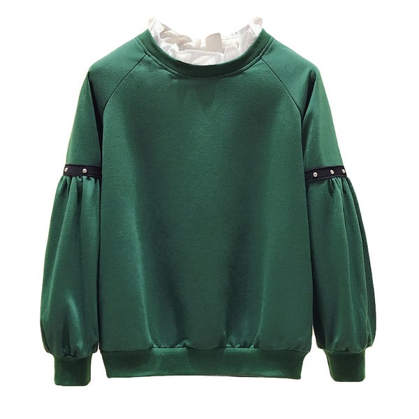 Bluză casual de damă cu mâneci lungi cu decolteu oval în galben și verde